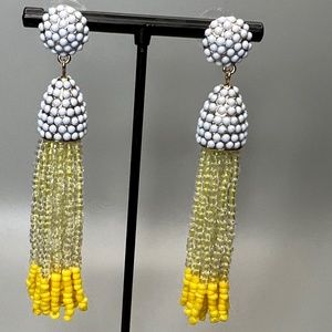 White and Yellow Beaded Tassel Earrings